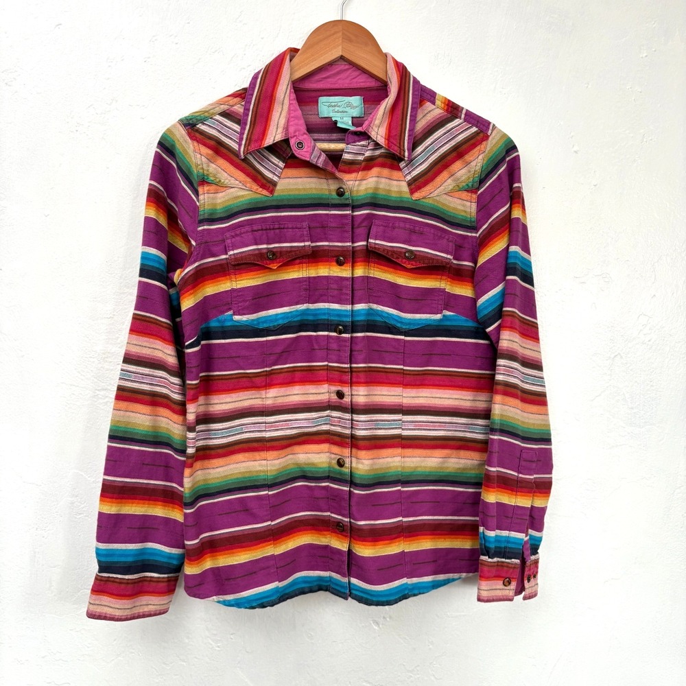 Tasha Polizzi Southwestern Striped Top Shirt Medium Button Up Long Sleeve FLAW